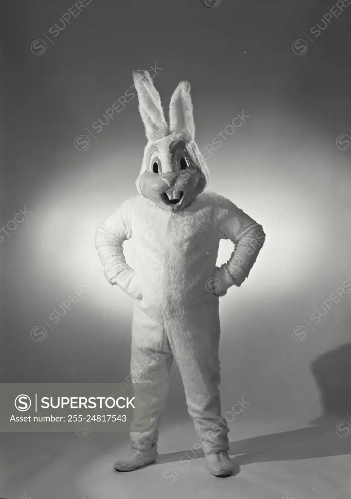 Vintage Photograph. Person in bunny suit with hands on hips