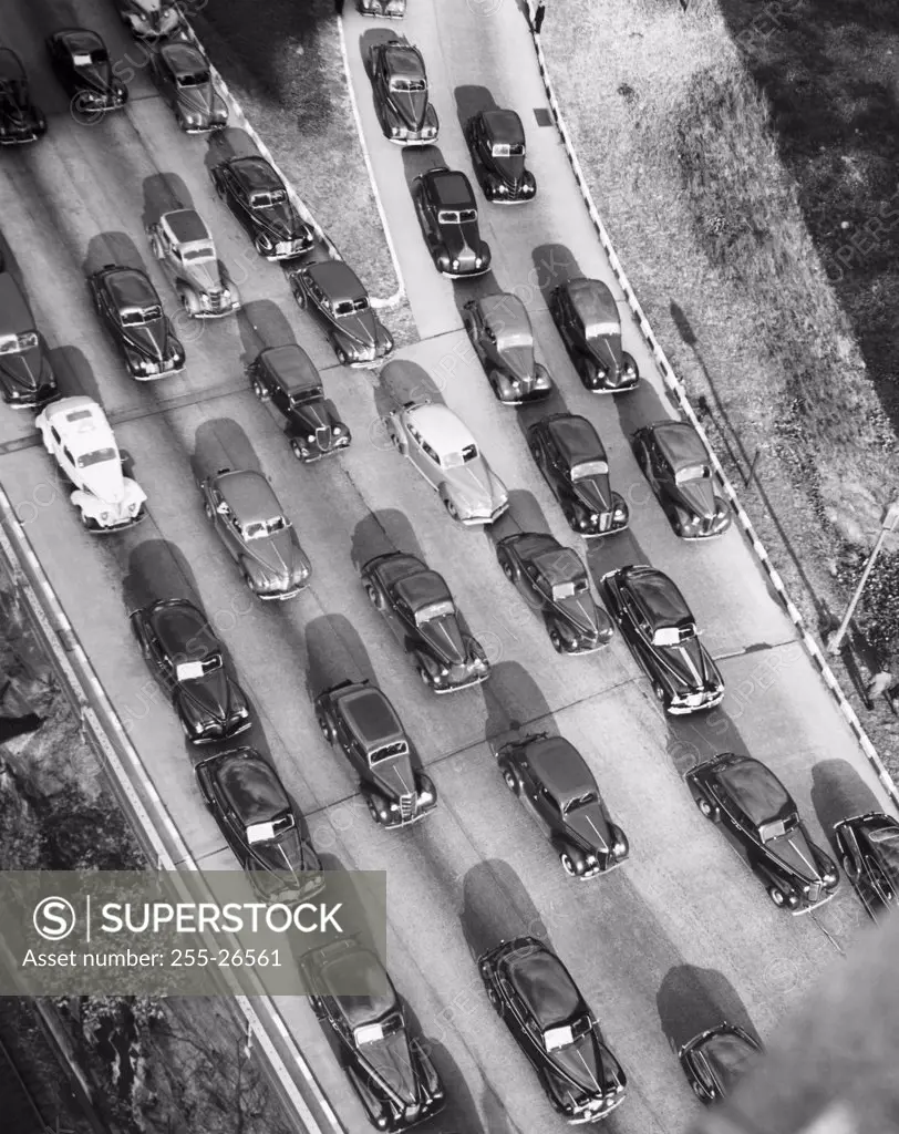 High angle view of cars moving on the road, West Side Highway, New York City, New York State, USA