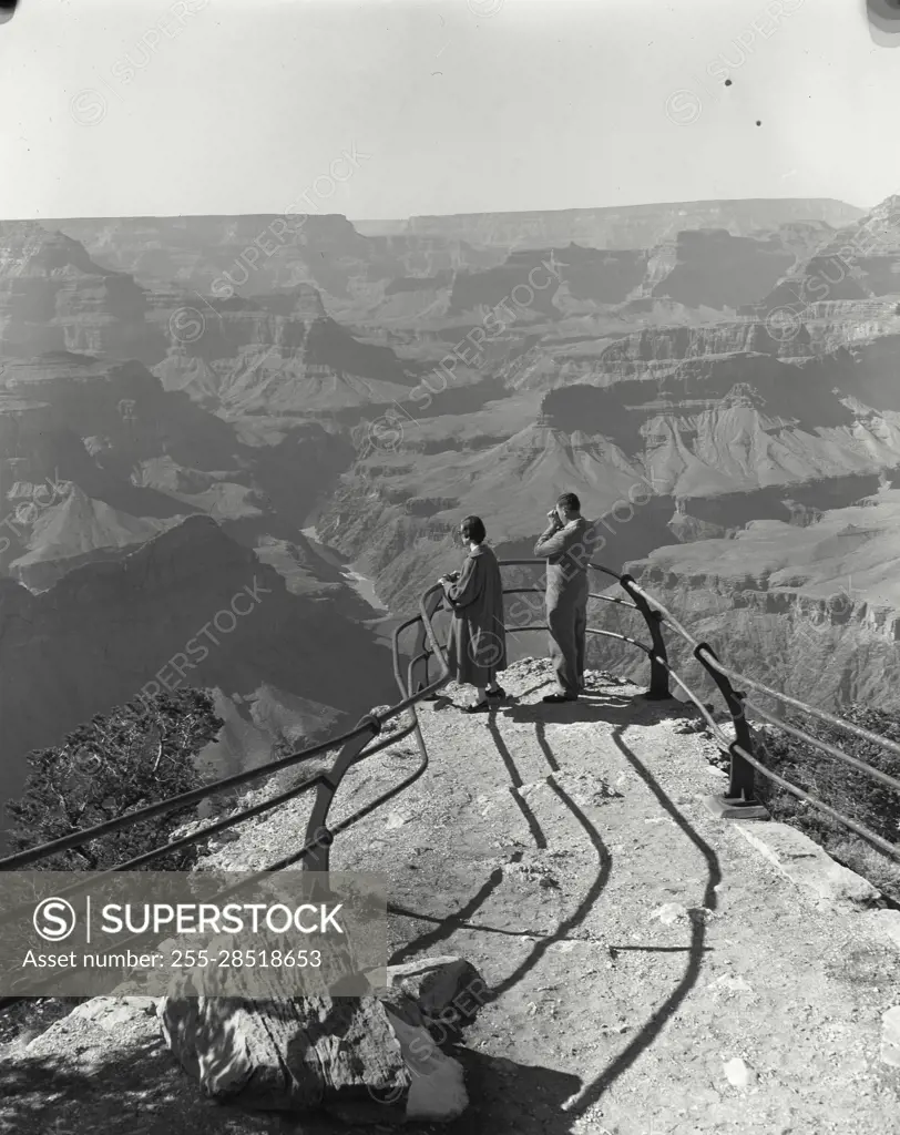 Vintage Photograph. View from lookout point over Grand Canyon