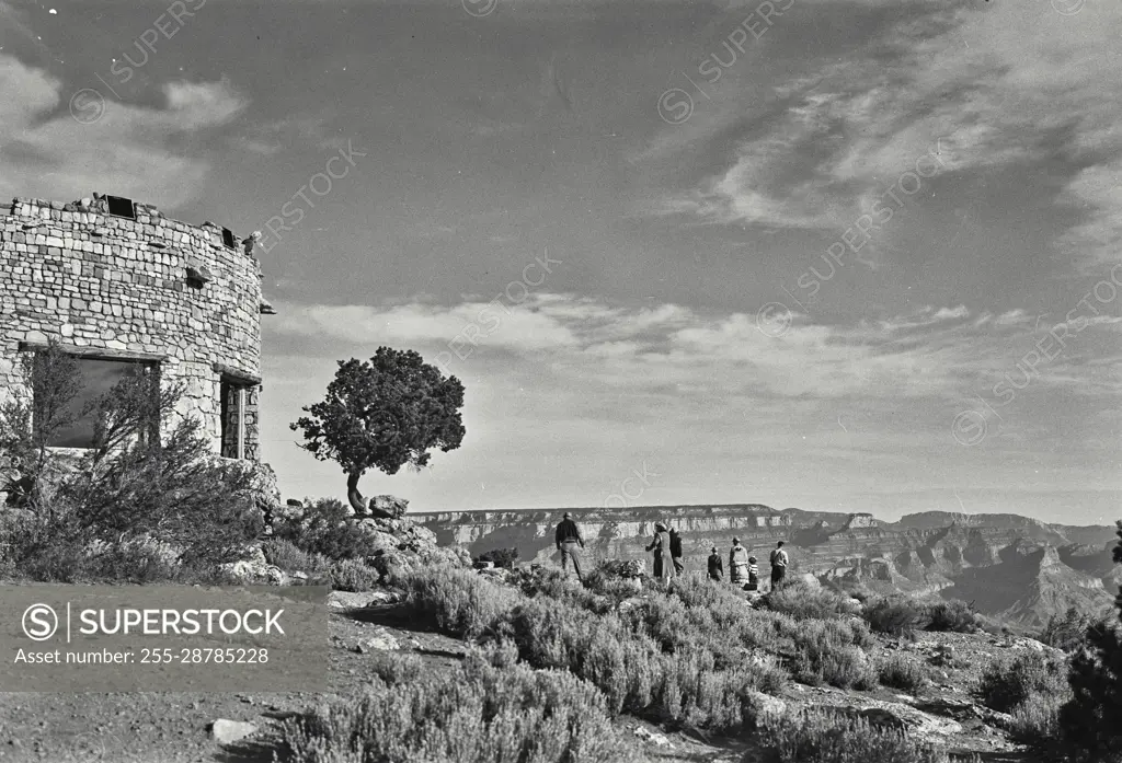 Vintage Photograph. Tourists along the rim of the Grand Canyon.