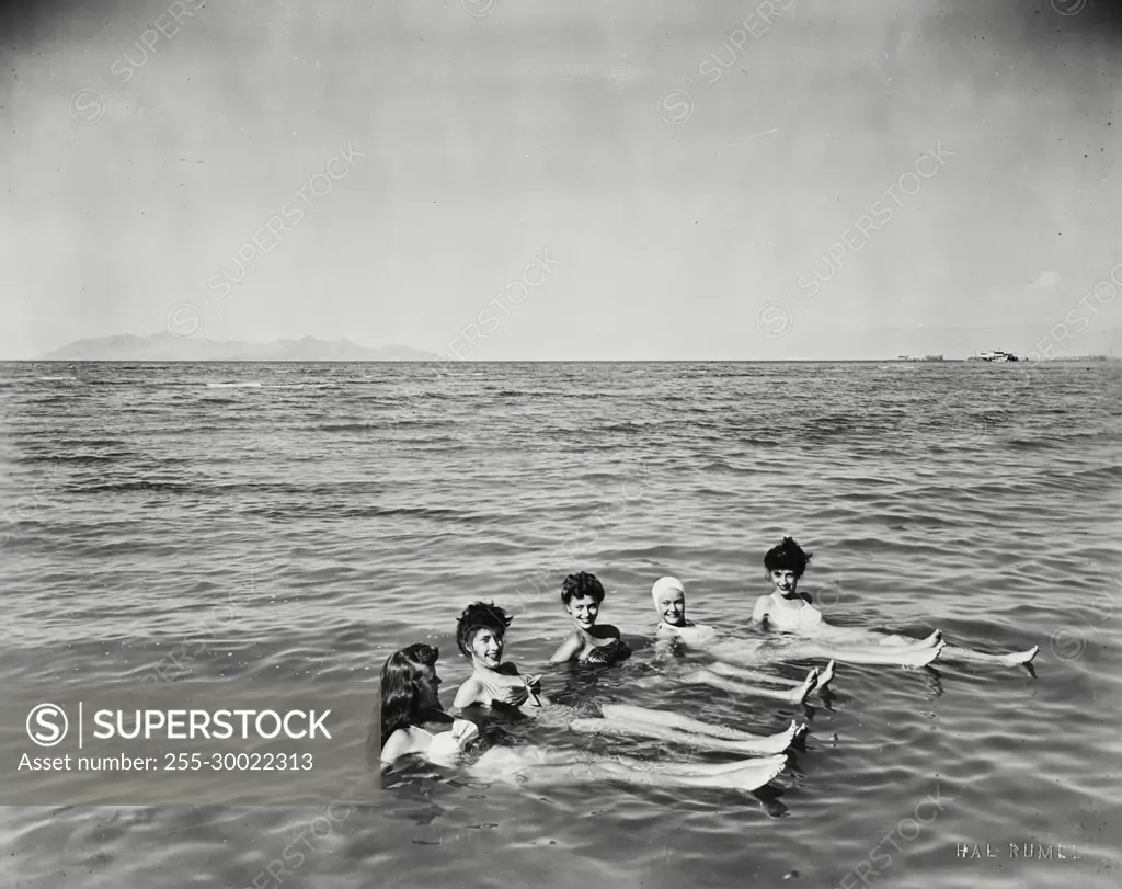 Vintage Photograph. Five women floating in the Great Salt Lake.