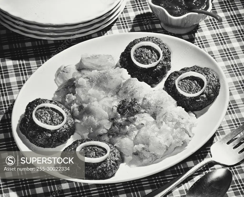 Vintage Photograph. Buckaroo potatoes and hamburgers