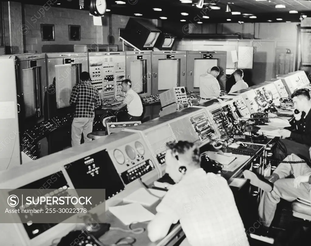 Vintage Photograph. Central control room for missile.