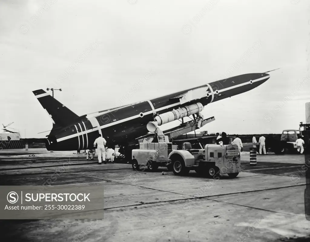 Vintage Photograph. Snark missile seen on pad. Frame 1.