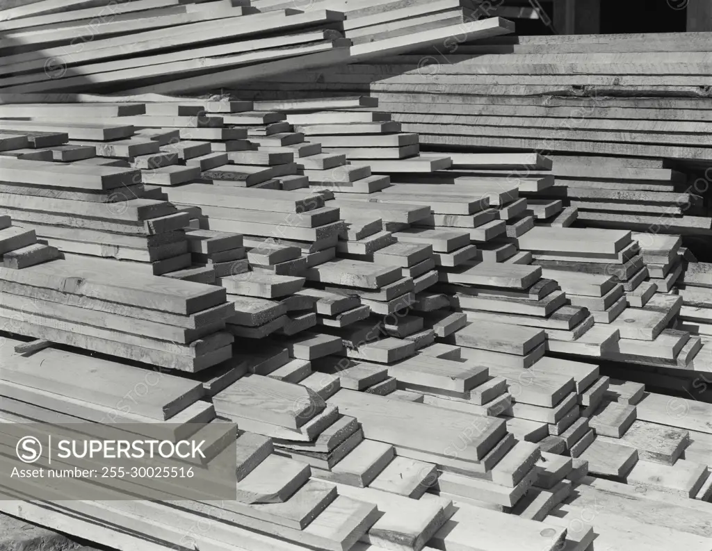 Vintage Photograph. Lumber at building site for new building under construction on 47th Street, New York City