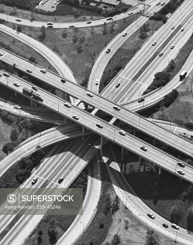 Aerial view of cars moving on a highway, Los Angeles, California, USA