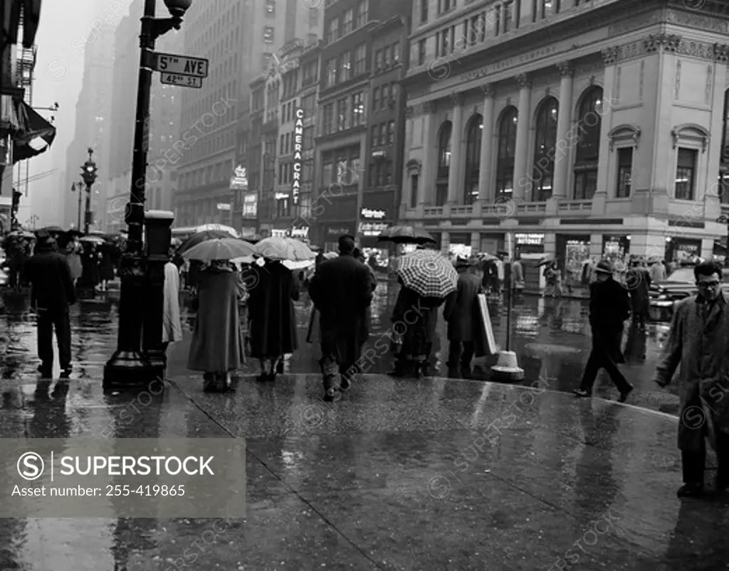 USA, New York State, New York City, Rainy day street scene on 42nd Street