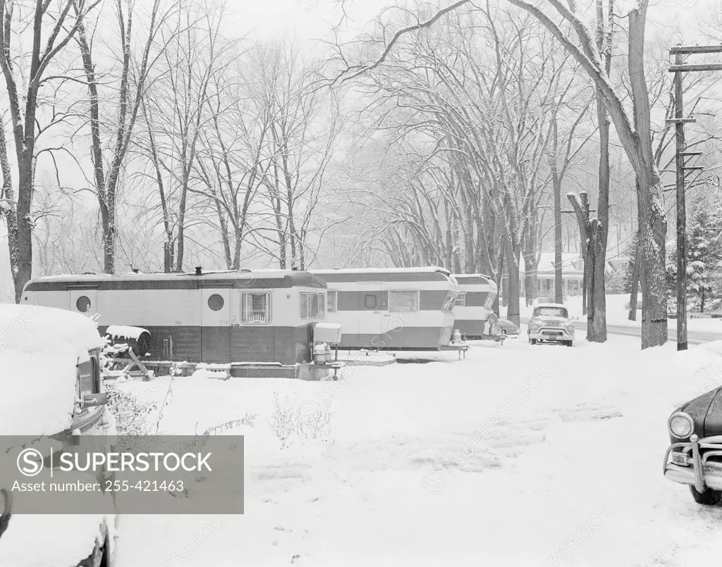 USA, Vermont, Trailer camp near Montpelier in winter