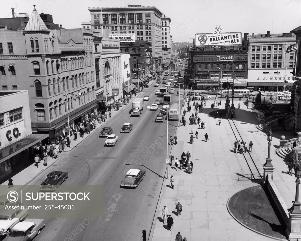 USA, Massachusetts, Worcester, High angle view of traffic on road