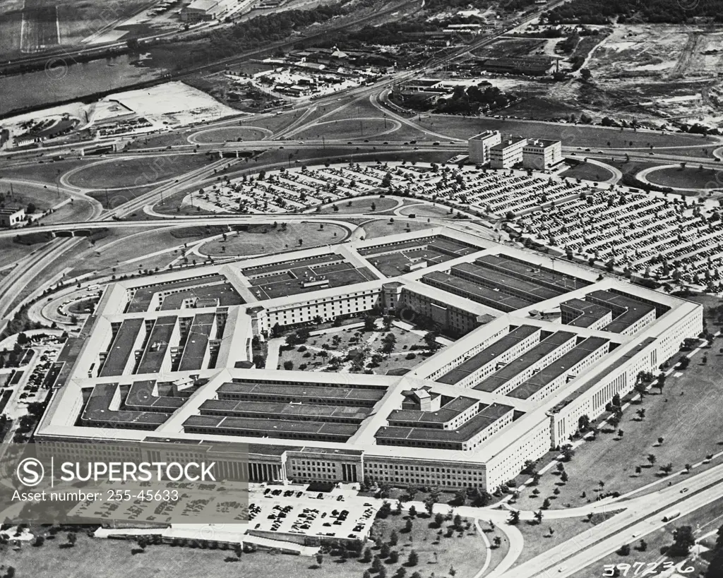 Vintage photograph. Aerial view of the Pentagon Building, Arlington, Virginia, USA