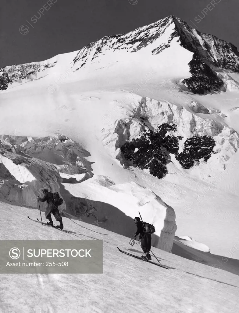 Two people skiing, Wetterhorn, Switzerland