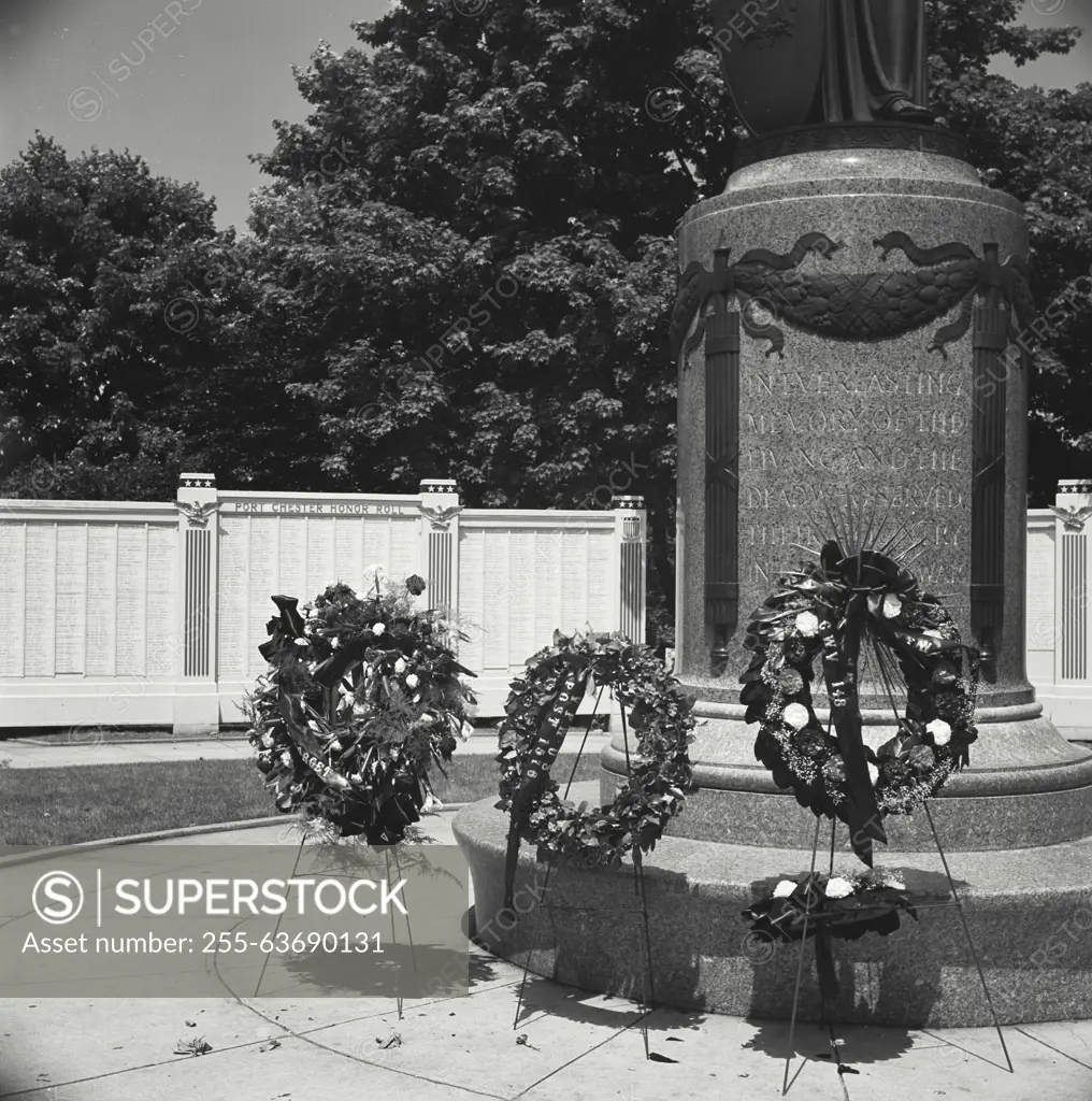 Vintage Photograph. Port Chester New York Memorial Day remembrance statue.