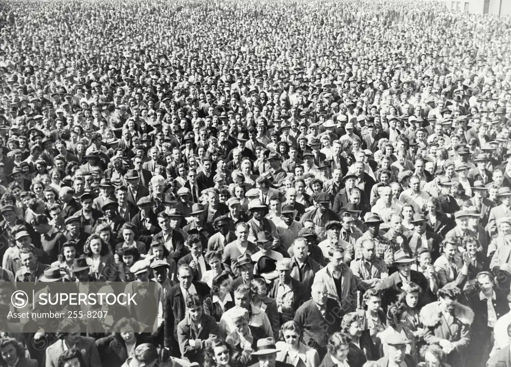 Record crowd of employees of Grumman Aircraft Company at Bethpage, Long Island, New York