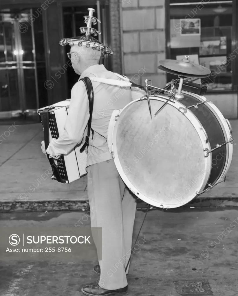 One man band performing on street