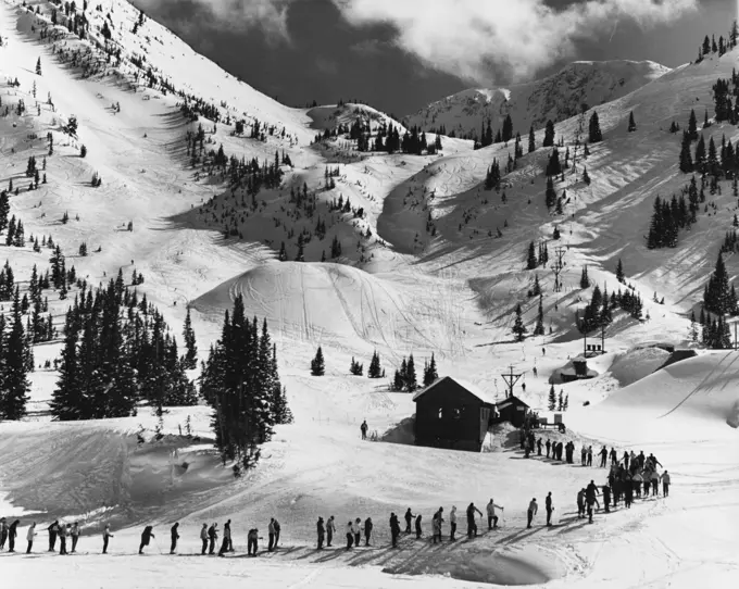 Crowd on a snow covered landscape, Washington, USA