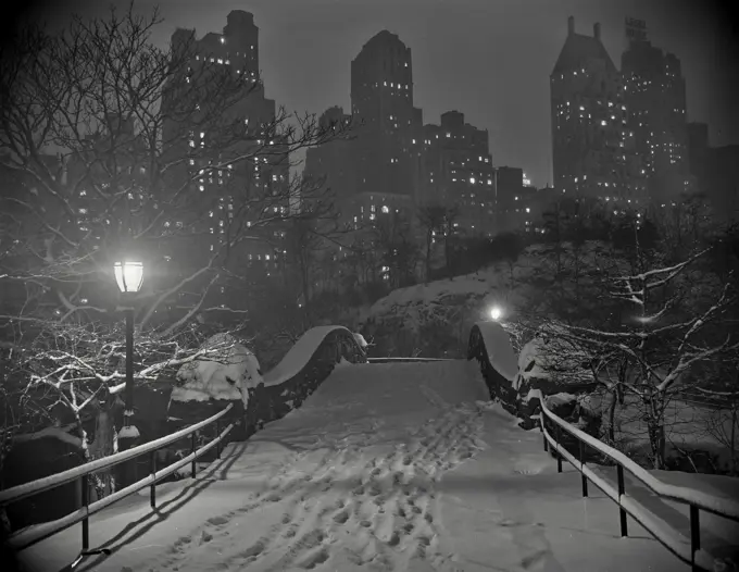 Vintage Photograph. Central Park South skyline from Central Park. Frame 1