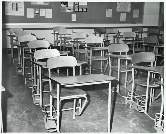 Empty chairs in a classroom