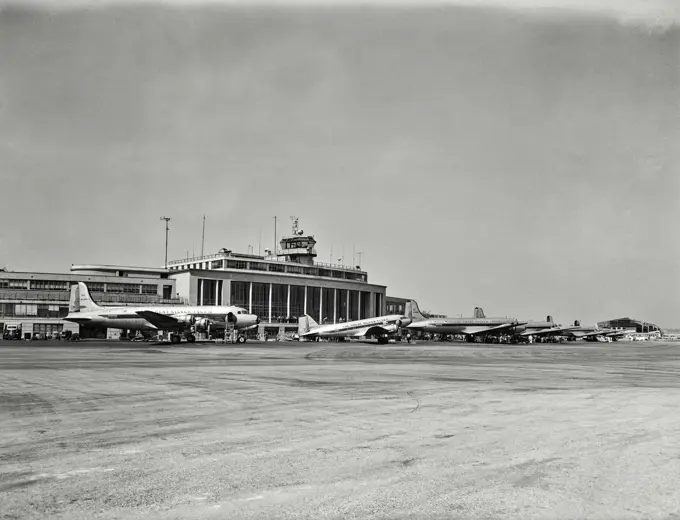 Vintage photograph. Administration building and control tower. Washington DC - National airport