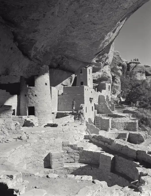 Vintage photograph. Cliff Palace across Canyon, Mesa Verde National Park, Colorado. Cliff dwellings