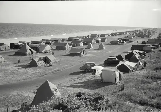 Vintage photograph. Camping at Hither State Park, Montauk, Long Island