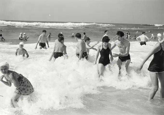 Vintage photograph. People at Jones Beach, Long Island