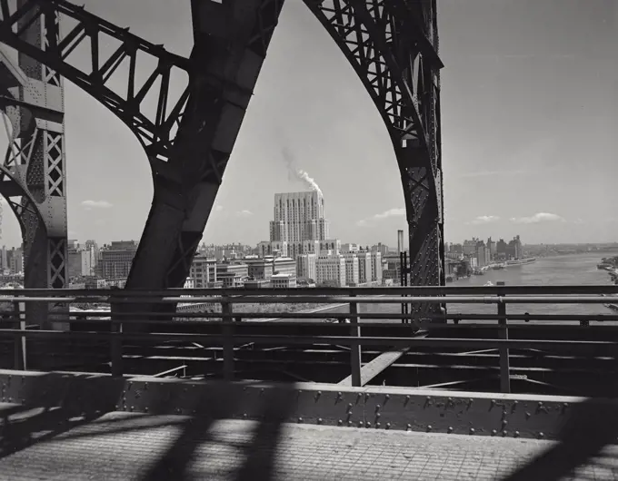 Vintage photograph. View of Cornell Medical Center from Queensboro Bridge