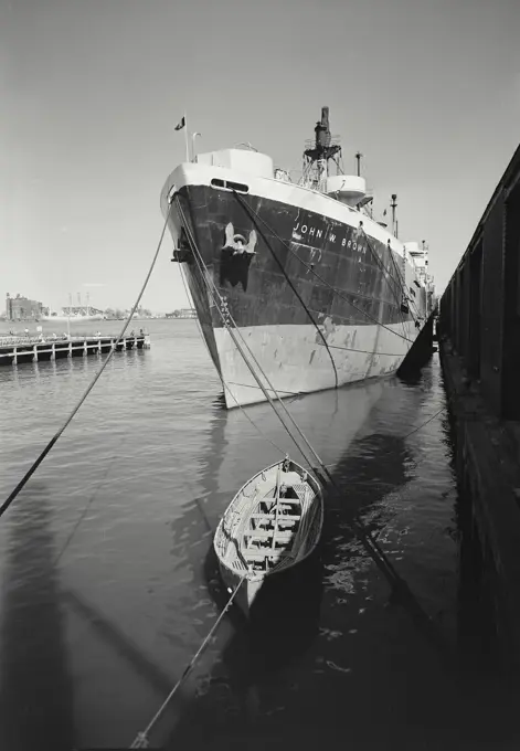 Vintage photograph. John W Brown freight docked at east river pier (manhattan industrial high school students train on this ship)