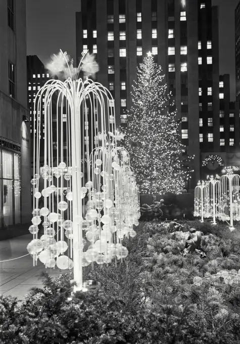 Vintage photograph. Christmas decorations in Rockefeller Plaza