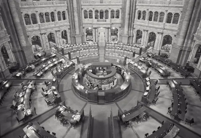 Vintage photograph. Main reading room of the Library of Congress