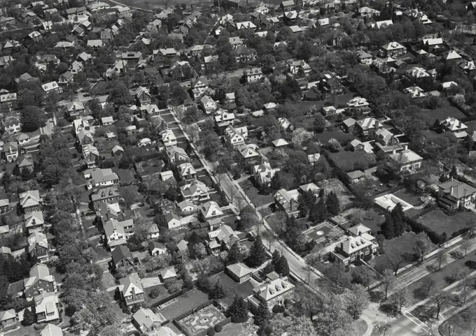 Vintage photograph. Aerial view of residential section