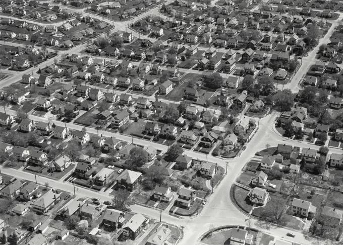 Vintage photograph. Aerial view of residential section