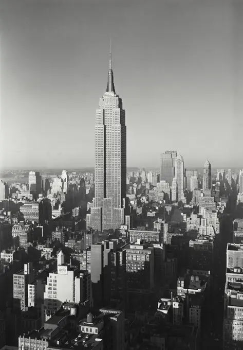 Vintage photograph. Empire State Building and mid town skyline, New York City.