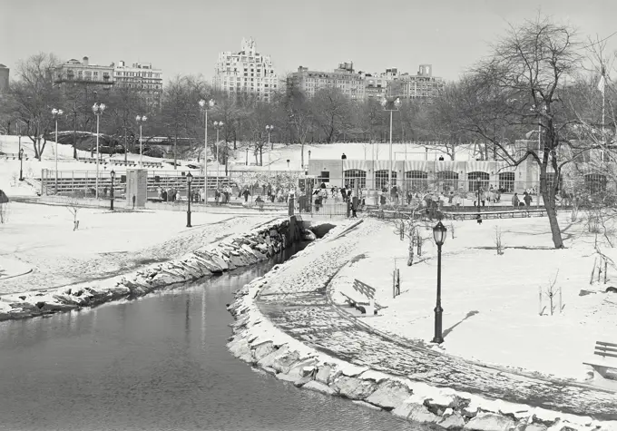 Vintage photograph. View toward Ice Skating Rink, Central Park, New York City