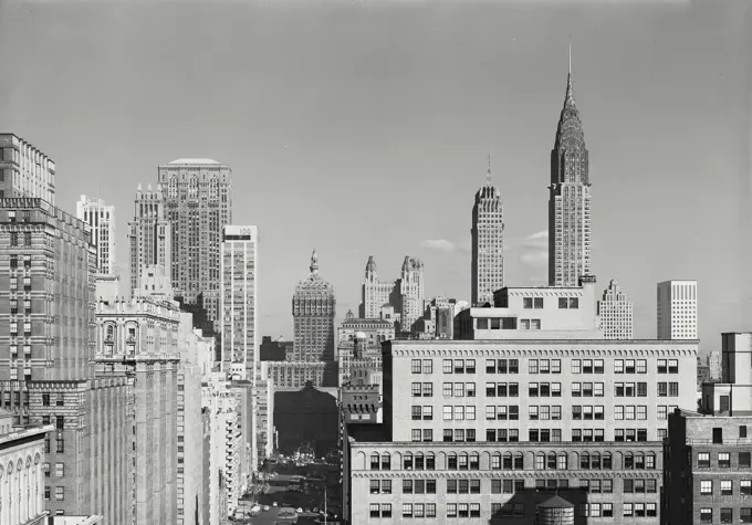 Vintage photograph. Looking north at Park Avenue with Chrysler Building on the right in background, New York City