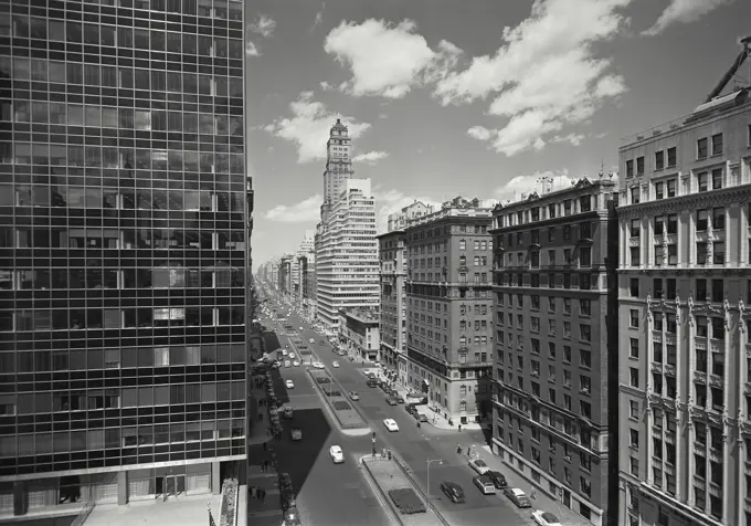 Vintage photograph. Looking north at Park Avenue and 53rd Street with part of Lever Brother Building to the left.