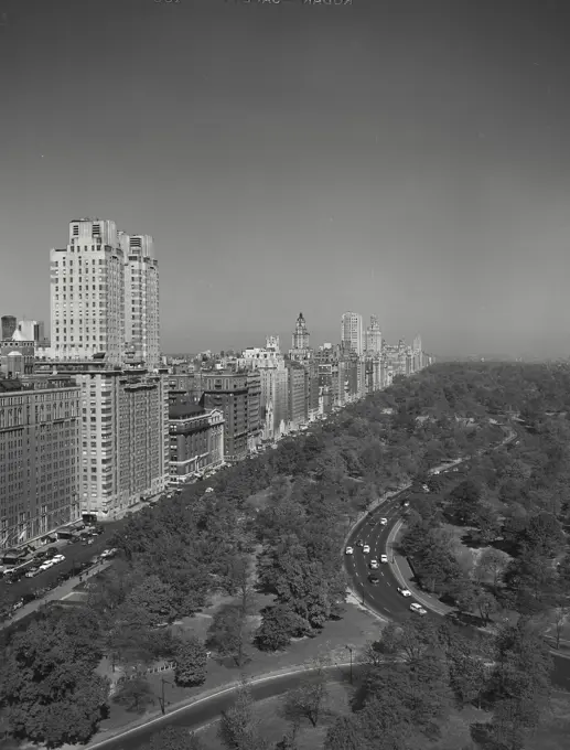 Vintage photograph. Looking north on Central Park West from above