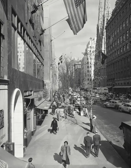 Vintage photograph. View along 5th Avenue, North from 48th Street, New York City