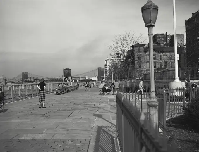 Vintage photograph. View along the Esplanade, a new scenic viewpoint in the Brooklyn Heights section of that borough