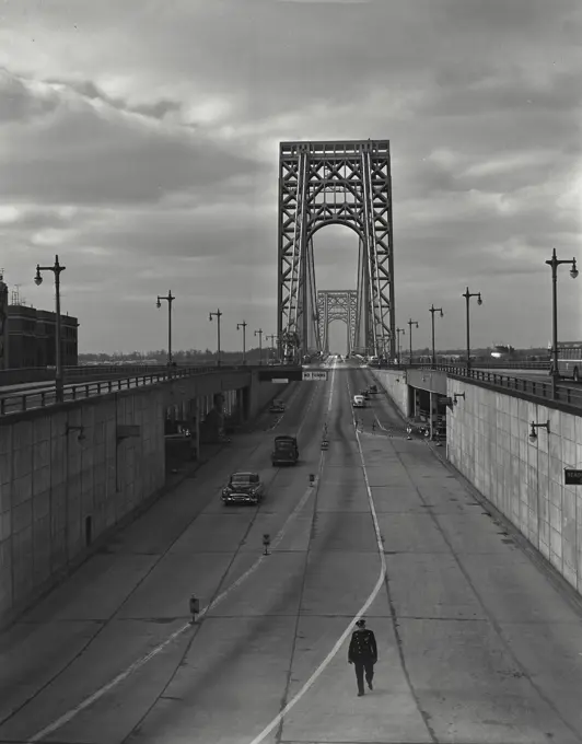 Vintage photograph. View of the New York exit of the George Washington Bridge