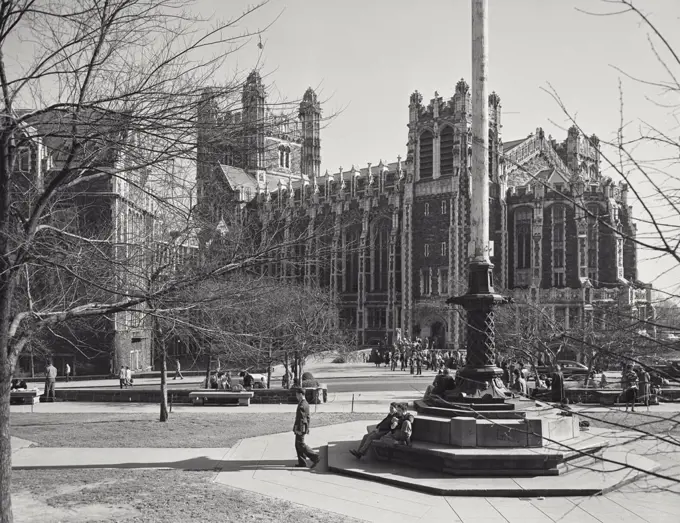 Vintage photograph. Students on campus and Buildings of the College of the City of New York