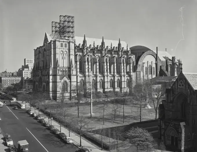 Vintage photograph. Cathedral of St John the Devine located at 110th Street and Amsterdam Avenue, New York City