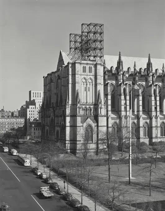 Vintage photograph. Cathedral of St John the Devine located at 110th Street and Amsterdam Avenue, New York City