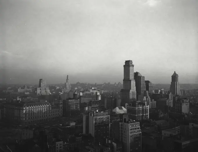 Vintage photograph. Rooftop view over Brooklyn, New York