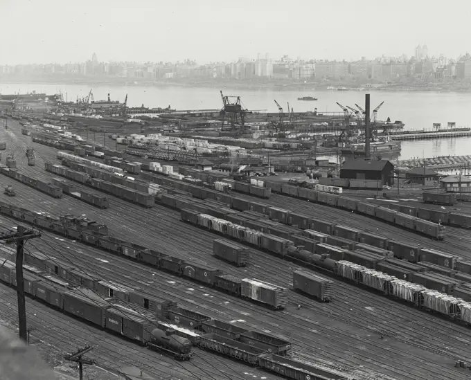 Vintage photograph. West shore railroad yards, Weehawken, N.J.