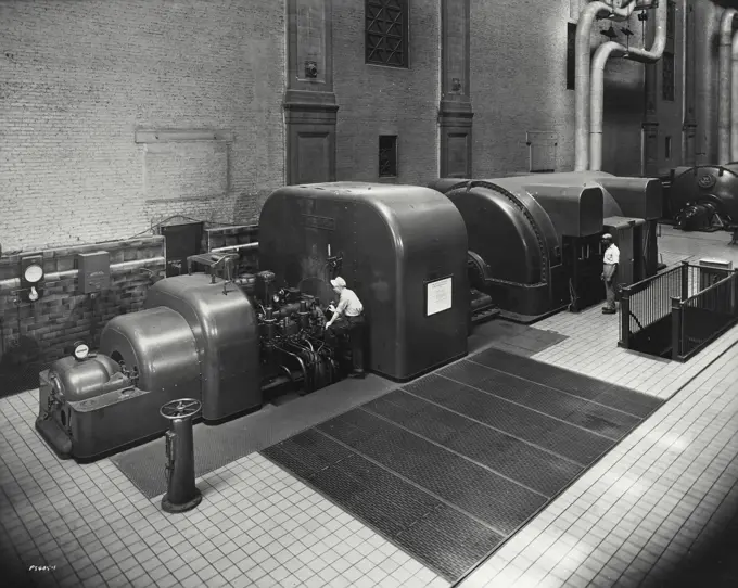 Vintage photograph. Power plant generators of consolidated Edison company