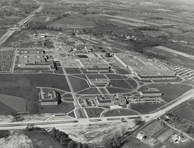 Vintage photograph. Aerial view of General Electric's mammoth $25 million Electronics Park