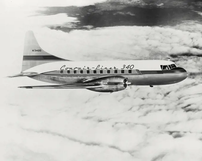 Vintage photograph. Convair Liner 340 in flight