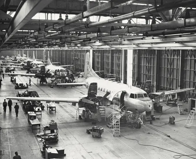 Vintage photograph. The T-29 navigator-bombardier trainer assembly line pictured at Convair's San Diego Division