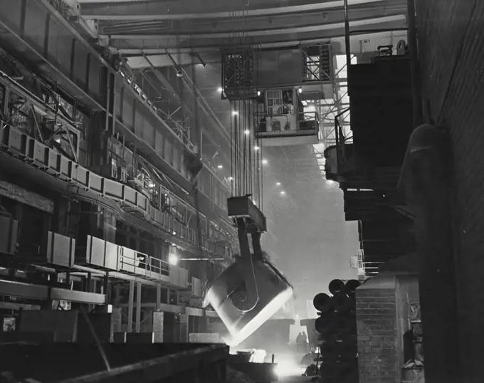 Vintage photograph. Overall view of plant interior of treatment furnaces