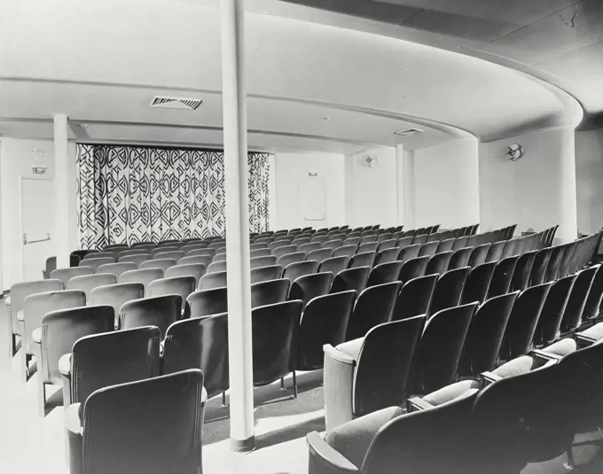 Vintage photograph. Tourist class theater on SS United States